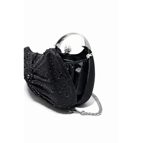 NINA Brando Black Crystal Evening Clutch Top Handle Chain Strap Formal Bag NWT - Picture 9 of 16